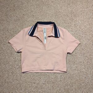 Victoria's Secret PINK Seemless Polo Womens Medium Collar Crop Top Short Sleeve